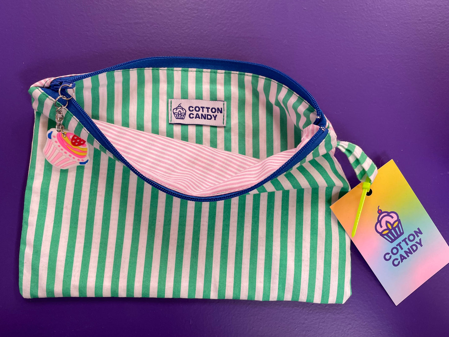 Striped green-pink pouch